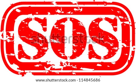 Grunge sos stamp, vector illustration - stock vector