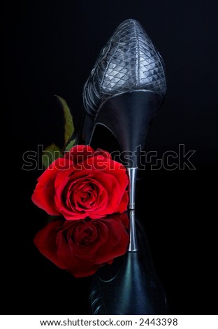 black high heels with roses