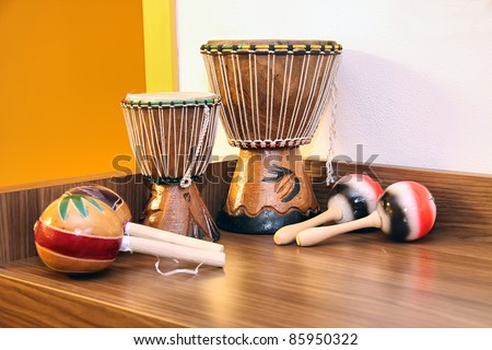 traditional musical instruments from Africa and south america  stock 