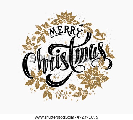 Merry Christmas Calligraphic Lettering Design decorated with Christmas Wrath. Merry Christmas Calligraphic Lettering Design decorated with Christmas Wrath.