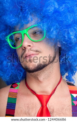 Funny Guy Naked Blue Wig Red Stock Photo Shutterstock