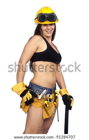 Sexy Latino Female Construction Worker Bikini Stock Photo