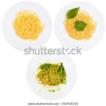  - stock-photo-top-view-on-spaghetti-with-pesto-on-plate-isolated-on-white-background-142436356