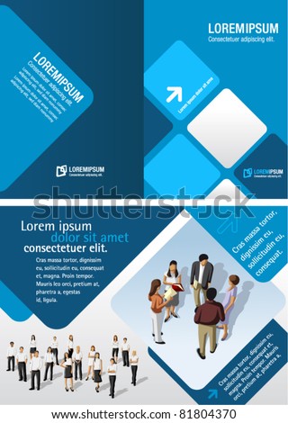 Blue template for advertising brochure with business people - stock vector