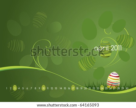 Monthly calendar for 2011 - April in editable vector format - stock vector