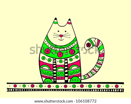  - stock-vector-illustration-of-cat-produced-in-ethno-style-with-the-unique-colour-106108772