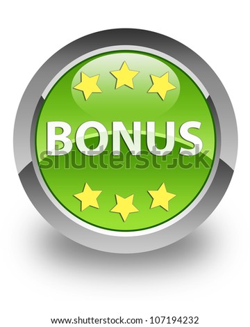 Bonus icon on glossy green round button - stock photo