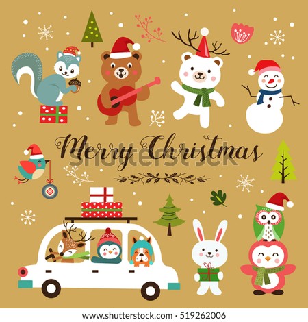 Set of cute cartoon Christmas characters. Vector illustration Set of cute cartoon Christmas characters. Vector illustration