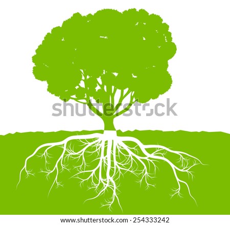 Tree with roots background ecology vector concept - stock vector