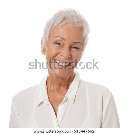 stock photo happy smiling older lady in her sixties with trendy white short haircut 515447662 How you can find The Best Online Dating Service Meant for International daters