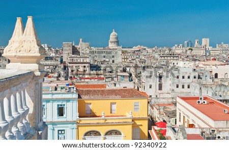 colorful roofs of buildings and the Capitol in Old Havana - stock photo