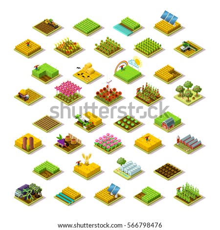 Isometric farm house building staff farming agriculture scene. 3D isometric farmer barley city map building icon logo set game tile collection farmland vector illustration Isometric farm house building staff farming agriculture scene. 3D isometric farmer barley city map building icon logo set game tile collection farmland vector illustration