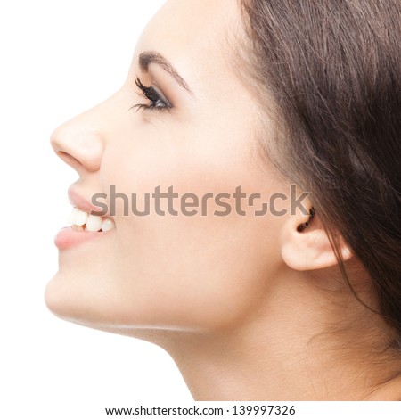 http://thumb9.shutterstock.com/display_pic_with_logo/82755/139997326/stock-photo-profile-side-portrait-of-beautiful-young-happy-smiling-woman-isolated-over-white-background-139997326.jpg