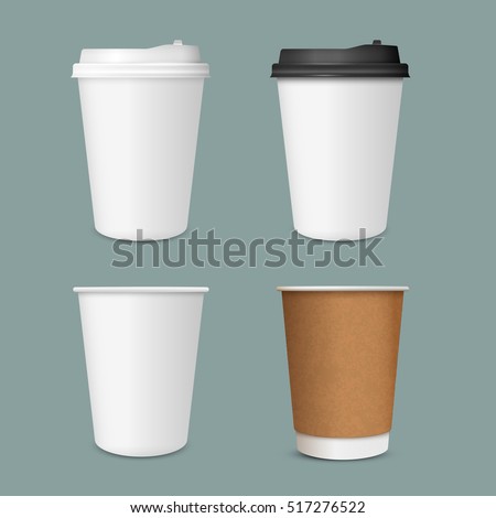 3D Realistic set of paper Coffee Cups. Paper Coffee Cup Mockup. Vector Template 3D Realistic set of paper Coffee Cups. Paper Coffee Cup Mockup. Vector Template