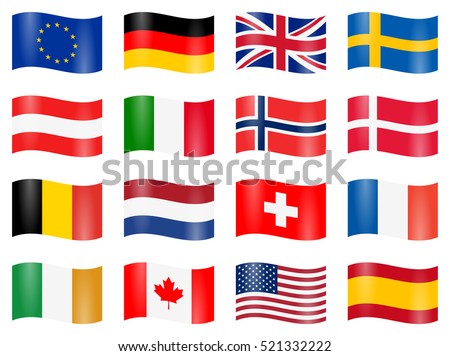 collection of different EU and US swung country flags collection of different EU and US swung country flags