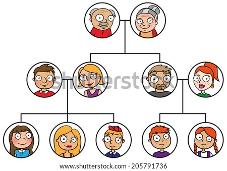 stock vector cartoon vector illustration of three generation family tree 205791736