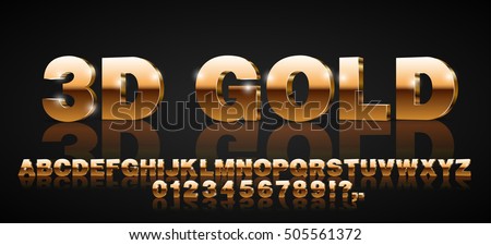 Gold metallic style 3d vector extruded font set Gold metallic style 3d vector extruded font set