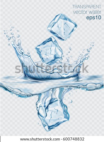 Transparent vector water splash and ice cubes on light background Transparent vector water splash and ice cubes on light background