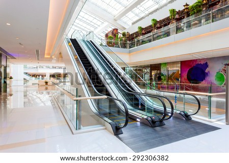 Blue Move Escalator In Modern Office Centre Escalator Stock Images Royalty Free Images Vectors