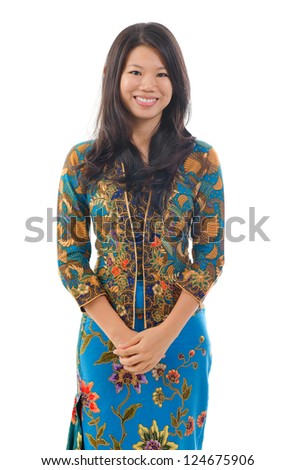 Download this Southeast Asian Woman Traditional Batik Kebaya Clothing Isolated picture