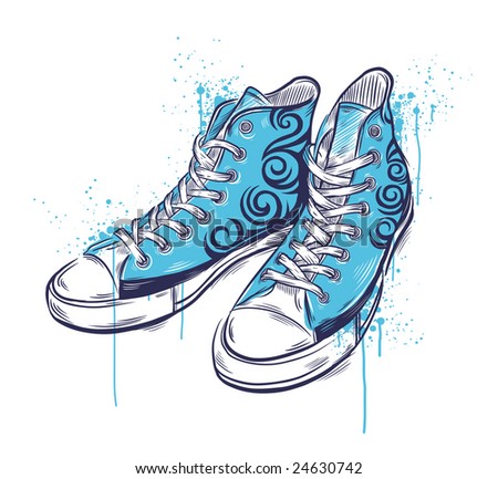 Hand-drawn sneakers. Vector illustration. - stock vector