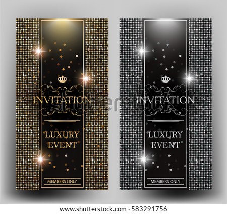 VIP elegant invitation cards with gold and silver design elements. Vector illustration VIP elegant invitation cards with gold and silver design elements. Vector illustration