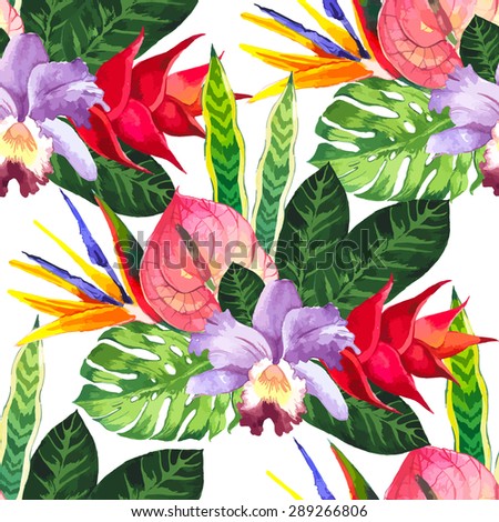 Vector Illustration Watercolor Flowers Beautiful Seamless Stock Vector