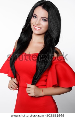 http://thumb9.shutterstock.com/display_pic_with_logo/913579/502581646/stock-photo-fashion-studio-portrait-of-beautiful-young-woman-in-red-dress-glamour-brunette-girl-with-long-502581646.jpg