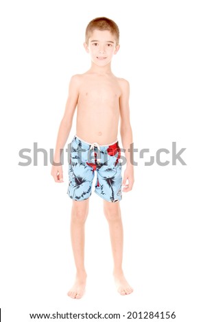 Portrait Of A Handsome European Boy Wearing Swimming 