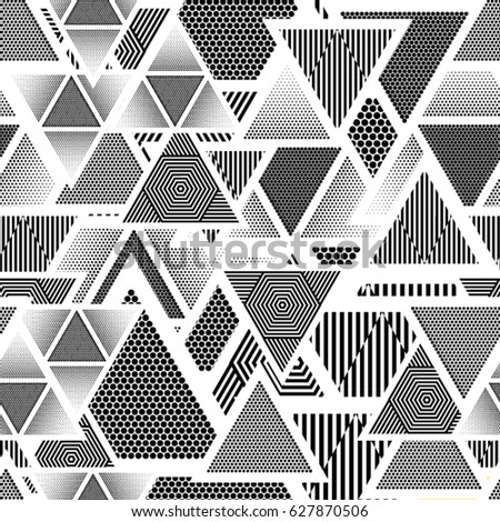 Abstract Geometric pattern with Triangles in geometry lines form. Seamless texture in black and white, can be used for background.Vector Illustration. Abstract Geometric pattern with Triangles in geometry lines form. Seamless texture in black and white, can be used for background.Vector Illustration.