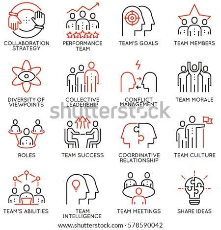 Vector set of 16 linear quality icons related to team work, career progress and business process. Mono line pictograms and infographics design elements - part 2 Vector set of 16 linear quality icons related to team work, career progress and business process. Mono line pictograms and infographics design elements - part 2