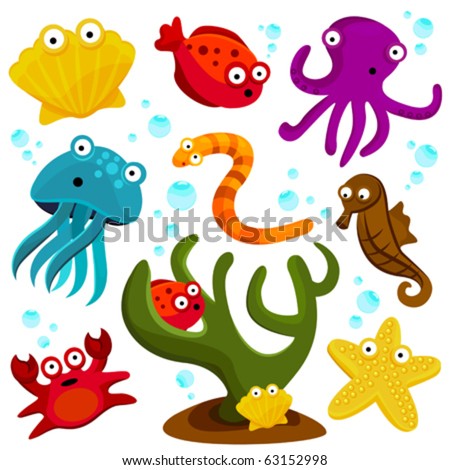 Cartoon Sea Creatures Stock Vector 63152998 - Shutterstock