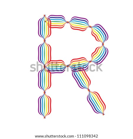 Letter R made in rainbow colors on white background - stock vector