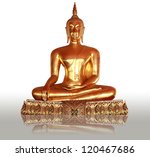 gold buddha statue on white...