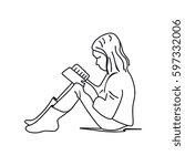 a little girl reading a book so calm - stock vector
