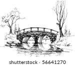 stone bridge over river sketch