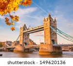tower bridge with autumn leaves ...