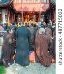 Small photo of Suzhou, China - October 23,2016: Buddhist Monks at Bao'en Temple complex (Beisi Temple) in Suzhou, China. Buddhism in China belongs to the Mahayana school and is the main religion in China.