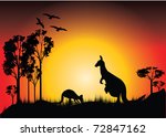 sunset with two kangaroos and...