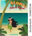 Hawaii, Tropical Paradise Poster, with hula dancer, tropical plants