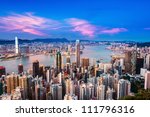 hong kong city with sunset