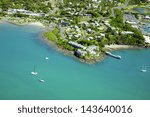 aerial of seaside town in the...