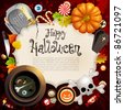 Halloween card with different objects and place for text. Check my portfolio for raster version. - stock vector
