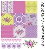 Patchwork Floral Rose Pattern And Trims. Use To Print Onto Fabric Or