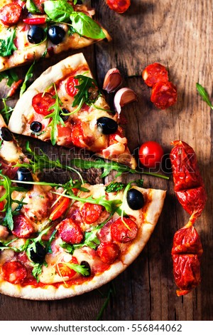 Fresh Pizza Tomatoes Cheese Mushrooms On Stock Photo 528695131 ...