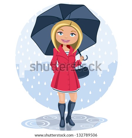 Colorful Cartoon Little Girl Umbrella Under Stock Vector 218600440 ...
