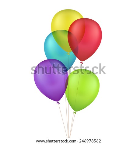 Vector Multicolored Colorful Balloons Isolated on White Background