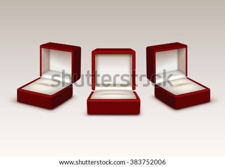 Vector Set of Empty Red and White Velvet Opened gift jewelry boxes Close up Isolated on White Background