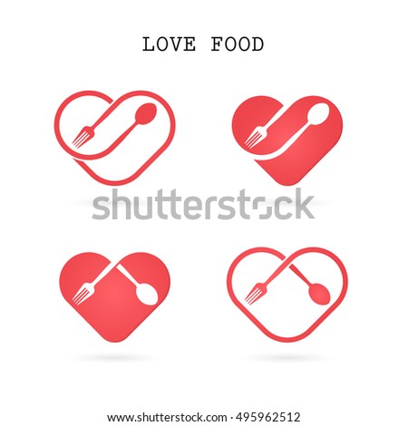 Spoon Fork Logo Red Heart Shape Stock Vector 495962512 