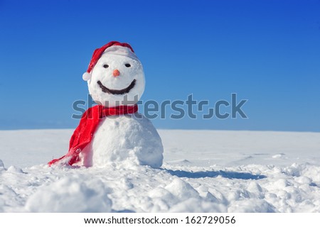 snowman on blue sky background
